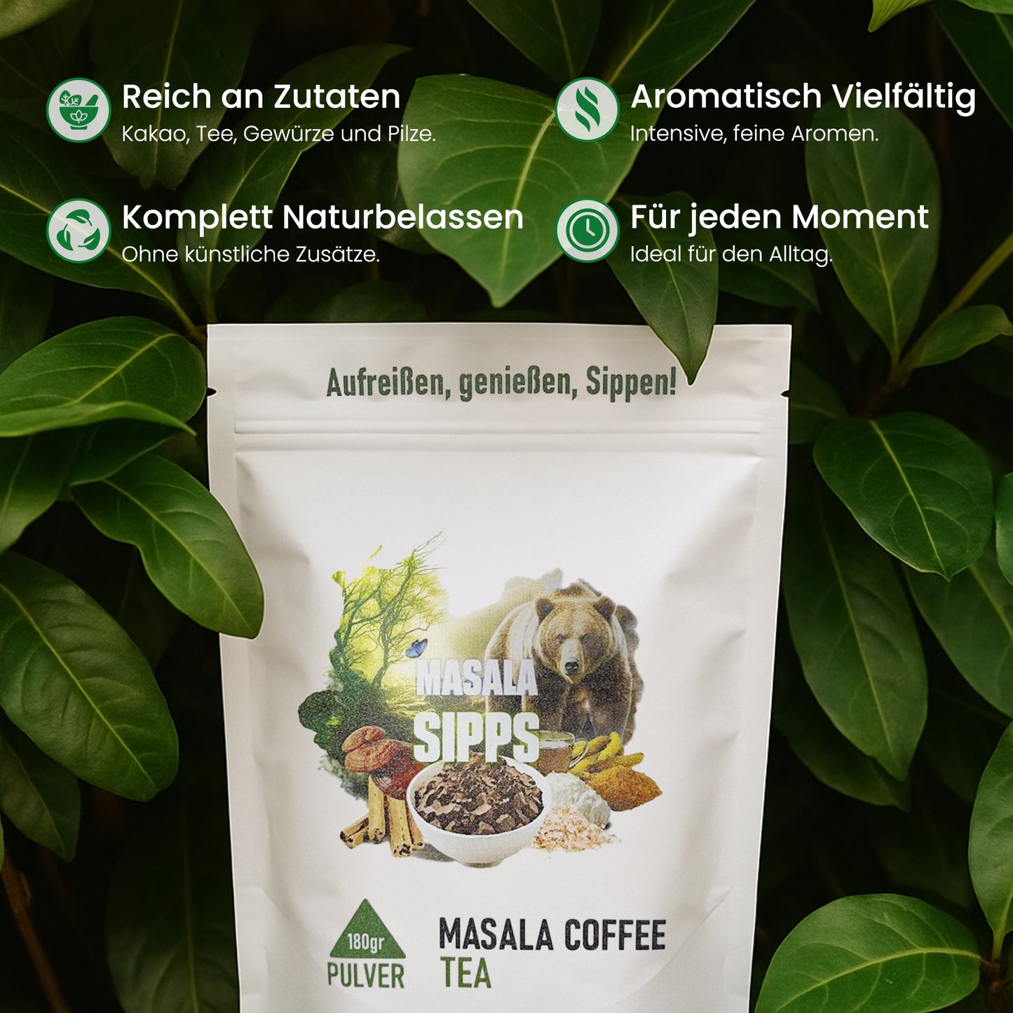 Pilzkakao mit Kurkuma, Ingwer & Muskatnuss